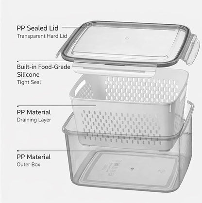 2PC Food Storage Containers for Fridge with Lid, Washable Fruit Storage Containers with Removable Colanders, Keep Fruits, Vegetables, Berry, Meat Fresh Longer