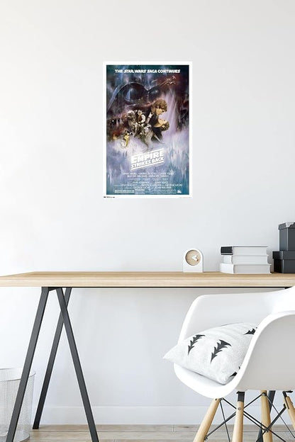 Trends International Star Wars: The Empire Strikes Back - The Saga Continues One Sheet Wall Poster, 14.725" x 22.375", Premium Poster & Mount Bundle