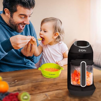 EVLA'S Baby Food Maker, Steamer, Blender, Baby Food Processor for Healthy Homemade Baby Food in Minutes, Touch Screen with 6 Reusable Food Pouches, Baby Registry Essential, Dark Grey
