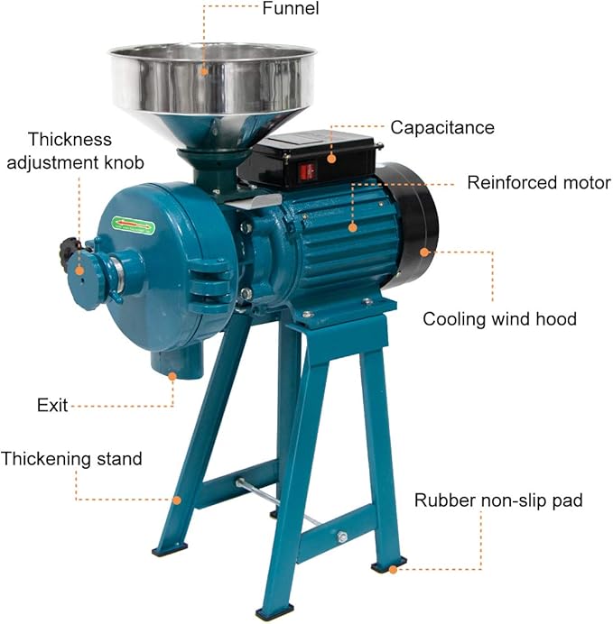 Slsy Heavy Duty Electric Wet & Dry Grain Mill Grinder, 3000W High Power Milling Machine, 110V Commercial Grain Grinder for Corn, Wheat, Rice, Soybeans, Feed