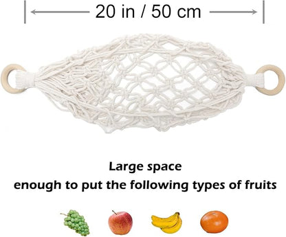 Hanging Fruit Hammock with Hooks, Hanging Fruit Basket Under the Kitchen Cabinet for Storing Banana Fruits, Hand-Woven Hanging Basket, Valentine's Gifts for Kitchen Décor, Oval