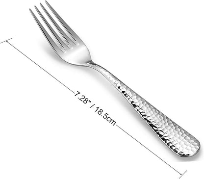 KEAWELL Premium 8-Piece Louise Hammered Fork Set, 18/10 Stainless Steel, Fine Fork Set with Round Edge, Brightly-Mirror polished, Dishwasher Safe. (8, 7.28" Salad Forks)