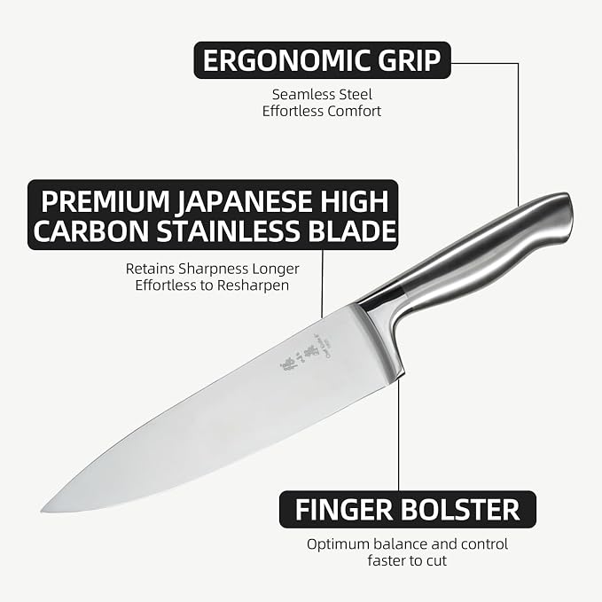 ZHANG XIAO QUAN 15-Piece Kitchen Knife Set with Block, High Carbon Stainless Steel, Ergonomic Hollow Handles, Durable Sharp Blades for Precision Cutting, Silver