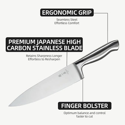 ZHANG XIAO QUAN 15-Piece Kitchen Knife Set with Block, High Carbon Stainless Steel, Ergonomic Hollow Handles, Durable Sharp Blades for Precision Cutting, Silver