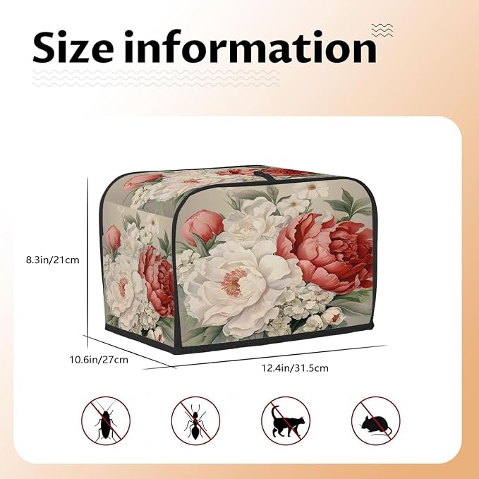 Vintage Flower Floral Toaster Cover 4 Slice Wide Slot Washable Kitchen Appliance Covers Fingerprint Bread Machine Dust Cover Small Toaster Oven Accessories Covers Bread Maker Bag Women Gift