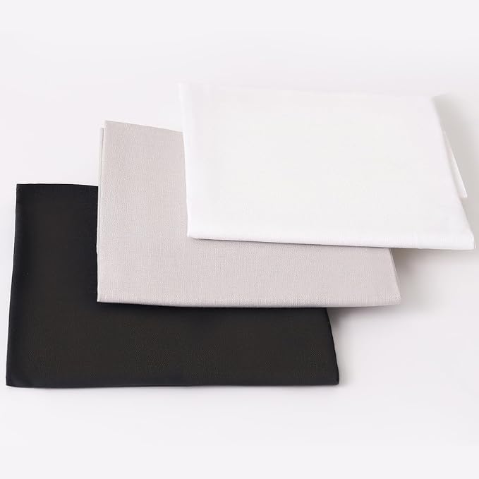 3 Pieces 18 x 21 Inches Cotton Fabric Precut Quilting Fabric Bundles Solid Colors Layer Cakes Quilt Material for DIY Craft Sewing Embroidery (BlackWhiteGrey)