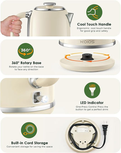 Electric Kettle 1.8L with Temperature Gauge, 1500W Fast Boiling Electric Tea Kettle, 100% Stainless Steel Retro-Style Hot Water Kettle Electric - Glowing LED Light, Auto Shut-Off & Boil-Dry Protection