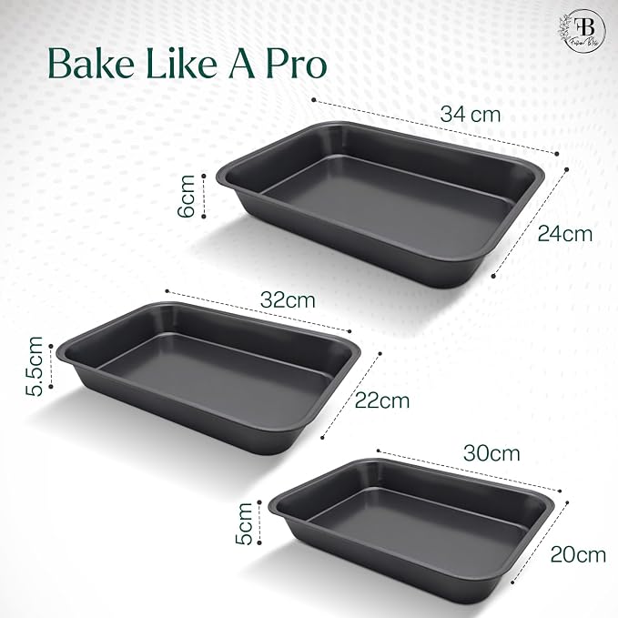Fusion Bliss Nonstick Baking Sheets Set – 3-Piece Heavy Duty Carbon Steel Oven Pans for Roasting & Cookie Baking – Deep Rimmed Cookie Sheet Pan Set – Kitchen Cookware Essentials