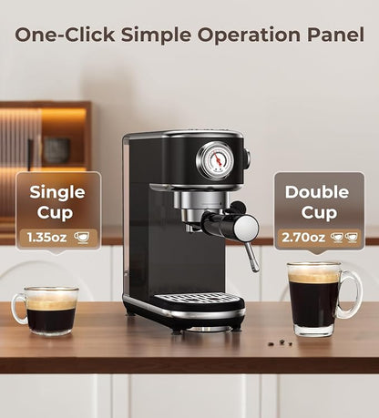 Atatix 20 Bar Espresso Machine with Milk Frother, Professional Compact Espresso Maker, Stainless Steel Coffee Machine with Precise Temp Control & 44oz Removable Water Tank for Latte, Cappuccino, Black