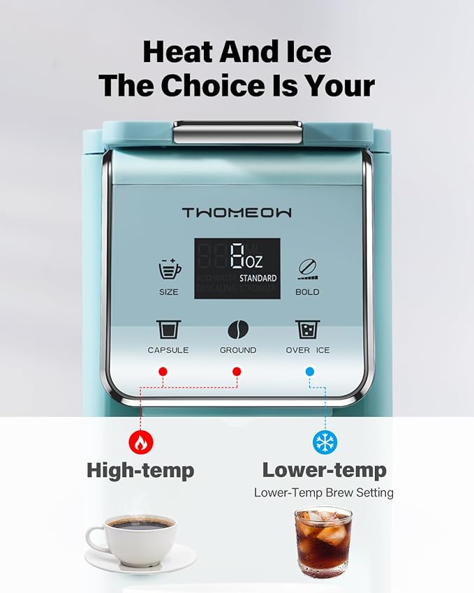 K Cup Coffee Maker With Bold Setting, Single Serve Hot & Iced Coffee Maker for K-Cup and Grounds, 52oz Removable Water Tank, 6 to14oz Brew Sizes, Pod Coffee Machine With Reusable Filter, Blue
