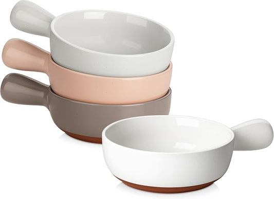 MALACASA 23 Oz French Onion Soup Bowls With Handles, Ceramic Soup Crocks for Cereal, Pasta, Beef Stew, Chilli,Oven Microwave Dishwasher Safe, Set of 4, Multicolor, Series TARA