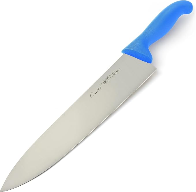 CURTA 12-inch Commercial-Grade Chef's Knife, NSF Listed, Ergonomic, Non-slip Blue Handle, High Carbon 420 Stainless Steel Forged Blade Straight Edge, Dishwasher Safe, Rust Proof