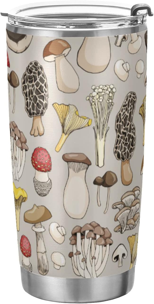 Tumbler Mushroom Toadstool Insulated Coffee Cup Beverage Container Travel Mug with Straw and Lid Double Wall Stainless Steel 20oz Holiday Gift