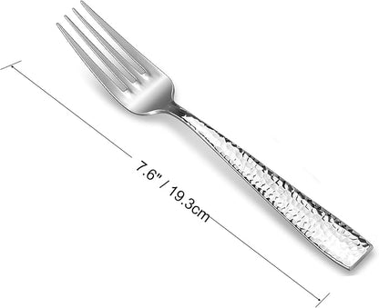 KEAWELL Premium 8-Piece 7.6 inch Louis Hammered Fork Set, 18/10 Stainless Steel, Squared Edge with Smooth Rounded Edges for Enhanced Comfort, Dishwasher Safe (8, 7.6" Salad Fork)