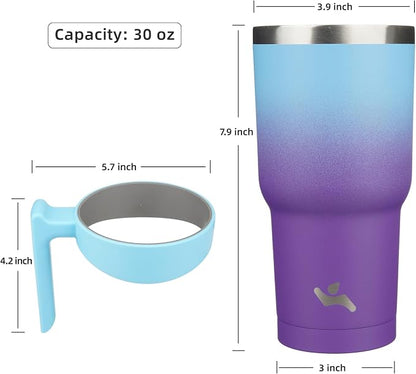 Konokyo 30 oz Tumbler with Handle and 2 Straw 2 Lid, Insulated Water Bottle Stainless Steel Vacuum Cup Reusable Travel Mug,Ocean Dream