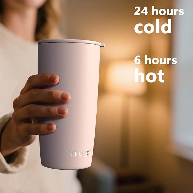 TILUCK 20 oz Insulated Tumbler with BPA-Free Lid, Stainless Steel Vacuum Travel Coffee Mug, Double Wall Coffee Tumbler （20oz，Matte LightPink）