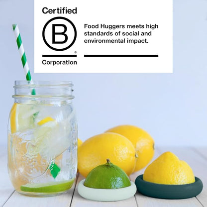 Food Huggers 2pc Reusable Silicone Citrus Savers | BPA Free & Dishwasher Safe | Fruit Produce Storage for Orange, Lemon, Lime, Banana, Cans & More | 2 Pack Round, Forest Mint