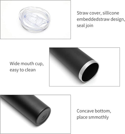 HASLE OUTFITTERS 20 oz Skinny Tumblers Bulk Set, Stainless Steel Insulated Slim Tumblers with Lids, Reusable Double Wall Travel Coffee Mugs, Durable Powder Coated Travel Water Cups(Black, 8)