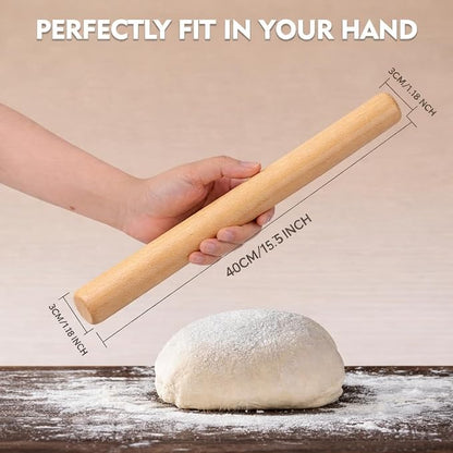 15.75 Inch Straight Rolling Pin – Rustic One-Piece Dough Roller for Baking, Cookies, Pizza Dough, Pie, Fondant & Pastry