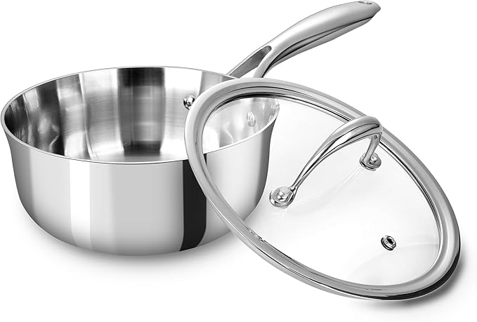 KEAWELL K3 Premium 1.5-Quart Tri-Ply Fully Clad Stainless Steel Saucepan with Lid, Induction & Oven Safe up to 600°F, Even Heating, Professional Cookware for All Stovetops (1.5-Qt)