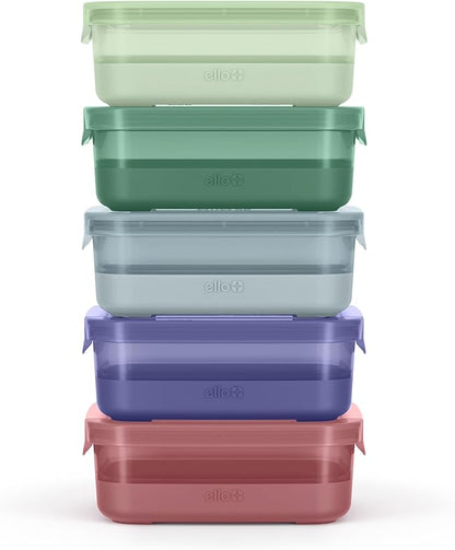 Ello Plastic Meal Prep Set BPA Free Plastic Food Storage Container with Silicone Boot and Airtight Lids, Dishwasher, Microwave, and Freezer Safe.