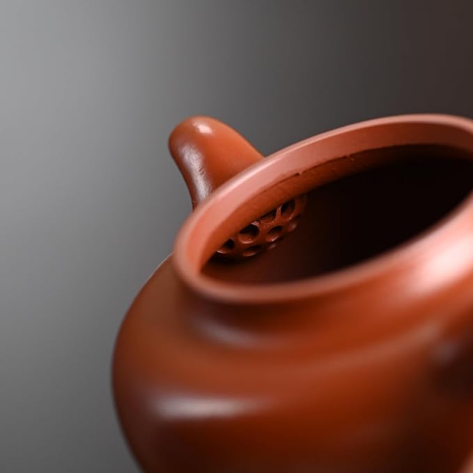 Handmade Purple Clay Teapot | Wrinkled Red Mud | 250cc | Lotus Seed Shape | 14 Holes Inner Push Water Outlet | Artisan Crafted Gongfu Tea Pot