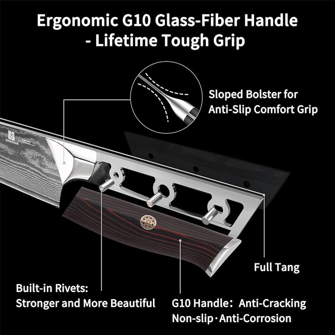 Utility Knife,5.5inch Damascus knife,67-Layer High Carbon Stainless Steel Kitchen Knife,Professiona Sharp Cutting Knives with Ergonomic Red G10 Handle,Gift Box for Home and Kitchen Birthday Gift