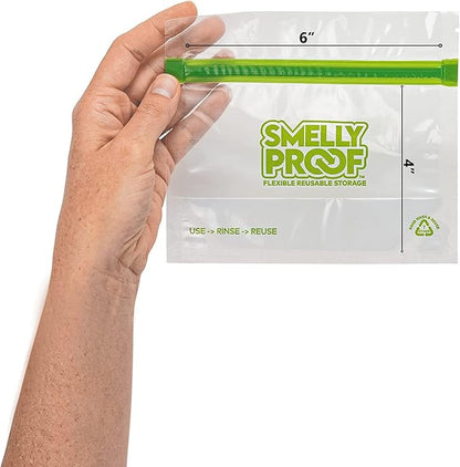 Smelly Proof 15 x Reusable Food Storage Bags, Reusable Freezer Bags, Reusable Snack Bags, Stand-Up Expandable “Stand & Fill”, Clear 3-Mil 6” x 4”, US Made, BPA FREE, NO PEVA, 15-pk
