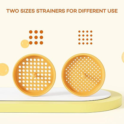 Pisol Wide Mouth Versatile Funnel, Canning Funnels for Kitchen Use, Food Grade Plastic Cooking Funnel Set with 4 Size Spouts and 2 Strainers for Filling Different Bottles and Bags, Orange