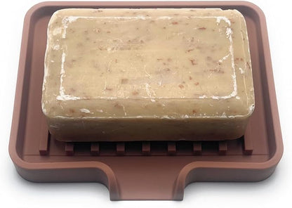 Silicone Soap Dish Tray and Sponge Holder with Drain Chute, Rectangular, Kitchen and Bathroom Sink Organizer (Mocha, 5.2"x4" (Set of 2), 7.2 Ounces)