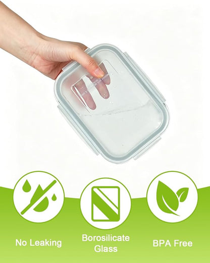 Glass Food Storage Containers with Airtight Lids, 12/8 Piece Set, Leak Proof Bento Boxes, Includes Measuring Spoons (8, GREY)