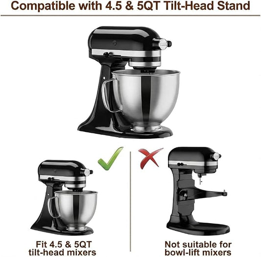 Stainless Steel Mixing Bowl Compatible with Kitchen Aid 4.5-5 QT Tilt-Head Stand Mixers, 5 Qt Bowls for Mixer with Stainless Steel Locking Base