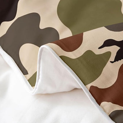Duck Hunting Duvet Cover Set 100% Cotton Army Camo King Size Bedding Set Green Brown Camouflage Military Comforter Cover for Kids Rustic Farmhouse Wild Animal Bedding with 2 Pillowcases(No Comforter)