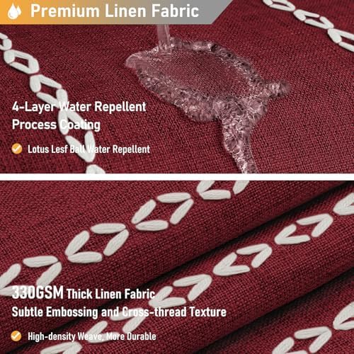 BTTN 60x72 Boho Farmhouse Linen Heavy Duty Shower Curtain Set, Burgundy