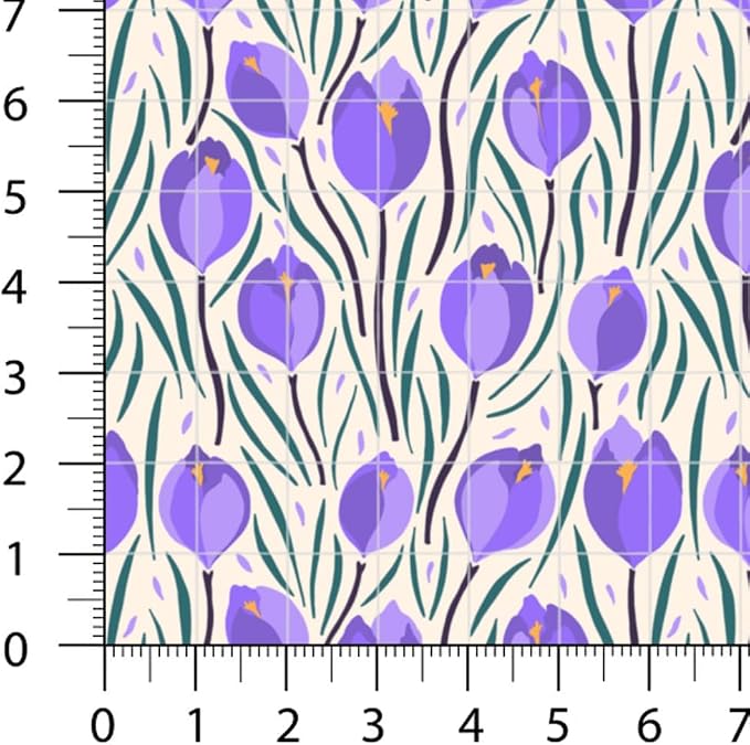 Patchwork Fabric Panel 100x155 cm, 100% Cotton Satin, 6 Coordinated Floral & Tulip Patterns, Yellow Blue Purple Spring Quilting Fabric (Spring Blossoms, 6pcs 50x50cm)
