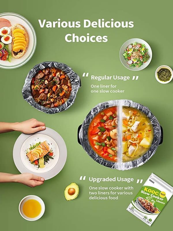 KOOC Slow Cooker Liners 13x21 inch 10 Count Large Size Disposable Pot Liners Cooking Bags Fit 3QT to 8.5QT Pot BPA Free Fresh Locking Seal Design