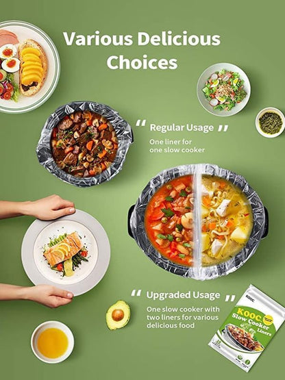 KOOC Slow Cooker Liners 13x21 inch 10 Count Large Size Disposable Pot Liners Cooking Bags Fit 3QT to 8.5QT Pot BPA Free Fresh Locking Seal Design