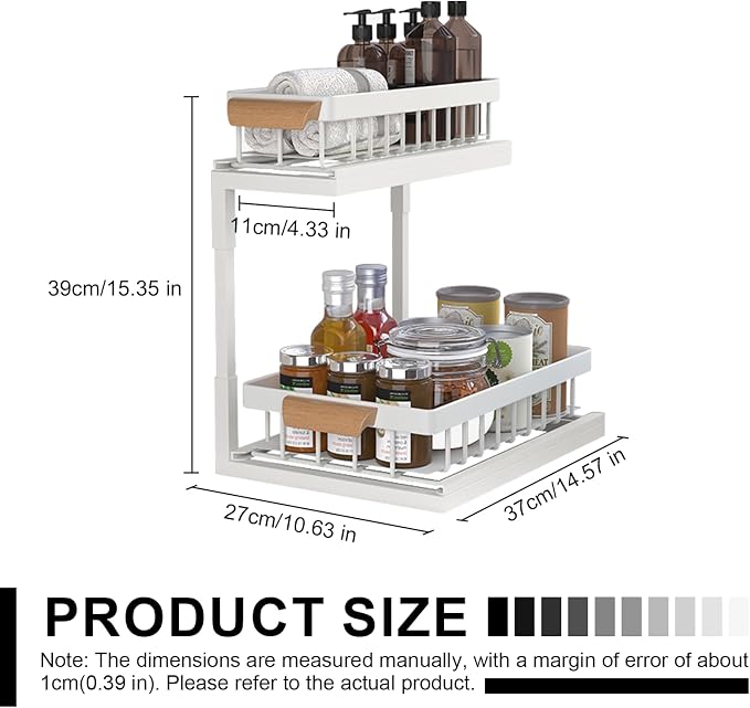 2-Tier Sliding Under Sink Organizer, L-shape Pull Out Cabinet Organizers, Multi-purpose Sink Storage Shelves, Metal Mesh Drawer Organizer for Bathroom Kitchen (Black, Pull-Up & Down Style)
