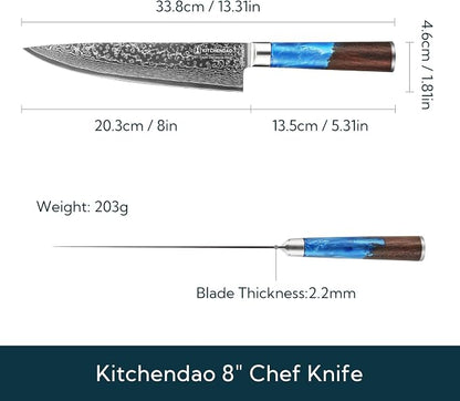 KITCHENDAO Chef Knife 8 Inch 67-Layer Damascus Steel Kitchen Knife Super Sharp Cooking Knife with Unique Rosewood and Resin Handle, Gift Box for Family, Friends and Colleagues