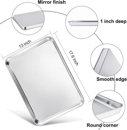 TeamFar Baking Sheet with Rack, 17.6 x 13 x 1 Inch Stainless Steel Baking Tray Pan Cookie Sheet with Cooling Rack Set for Baking/Roasting/Cooling, Non-Toxic & Heavy Duty, Dishwasher Safe