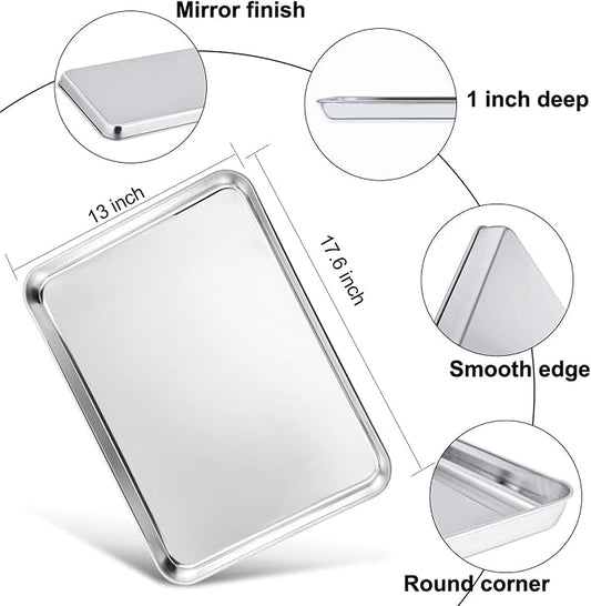 TeamFar Baking Sheet with Rack, 17.6 x 13 x 1 Inch Stainless Steel Baking Tray Pan Cookie Sheet with Cooling Rack Set for Baking/Roasting/Cooling, Non-Toxic & Heavy Duty, Dishwasher Safe