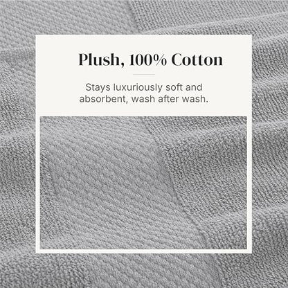 Modern Threads 6 Piece Bath Towel Set – Bathroom Towel Set with 2 Bath Towels, 2 Hand Towels & 2 Washcloths – 100% Cotton, Soft & Absorbent – Jacquard Border (Silver)