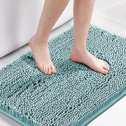H.VERSAILTEX Bath Mat for Bathroom Non Slip Luxury Chenille Ultra Soft Bath Rugs 24x36 Absorbent Non Skid Shaggy Rugs Washable Dry Fast Plush Area Carpet Mats for Indoor, Bath Room, Tub - Aqua Haze