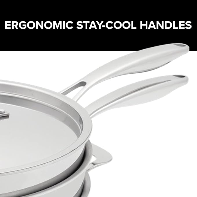 Nuwave 9pc Stainless Steel Pro-Smart Cookware Set, Tri-Ply Heavy-Duty Construction, Ergonomic Stay-Cool Handles, Duralon Blue Healthy Non-Stick Ceramic Coating, Induction-Ready & Works on All Cooktops