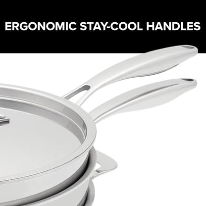 Nuwave 9pc Stainless Steel Pro-Smart Cookware Set, Tri-Ply Heavy-Duty Construction, Ergonomic Stay-Cool Handles, Duralon Blue Healthy Non-Stick Ceramic Coating, Induction-Ready & Works on All Cooktops