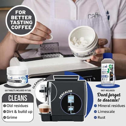 Caffenu Espresso Coffee Machine Cleaning Tablets 60 count use every 100 cups. Auto, Superautomatic & Bean to Cup. Use with Descaling