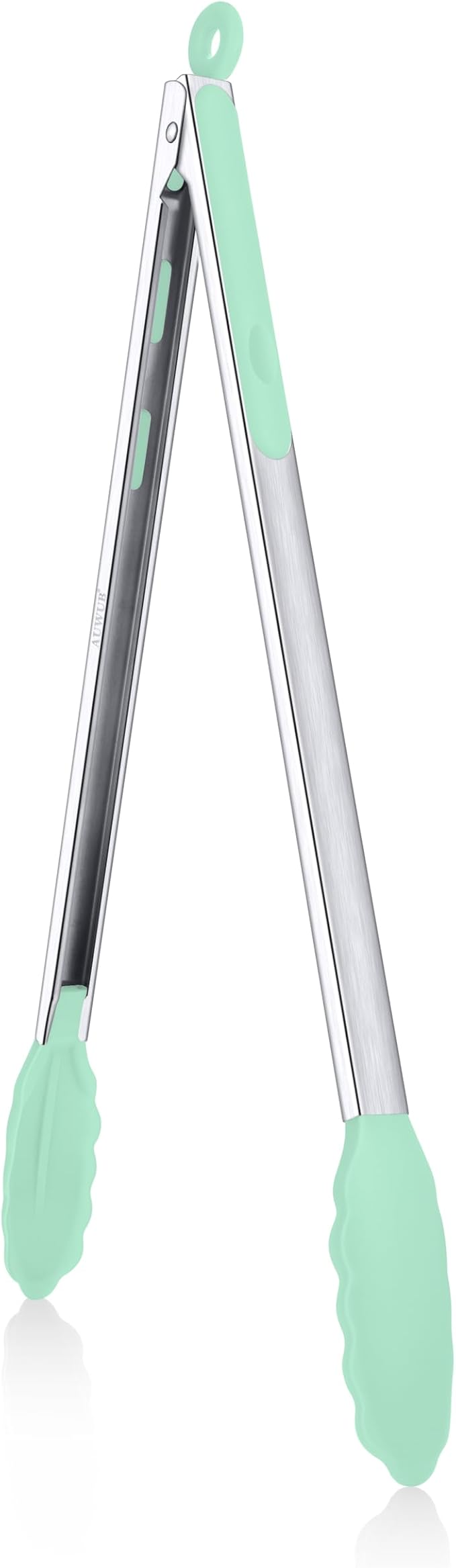 Salad Tongs, 16 Inch Silicone Food Tongs with 304 Stainless Steel Core & Non-Slip Grip in Pistachio Color