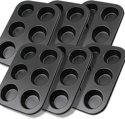 6 Packs Premium Steel Muffin Pan for Baking, Round Muffin Baking Pan, Baking Tray for Muffins, Cupcakes, Brownie(Black