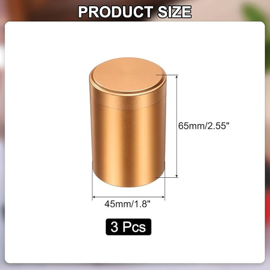 uxcell 3pcs Portable Storage Jar, Multipurpose Airtight Container Bottle Mini Smell Proof Metal Round Tins with Lid for Spices Coffee Tea Candy, Gold