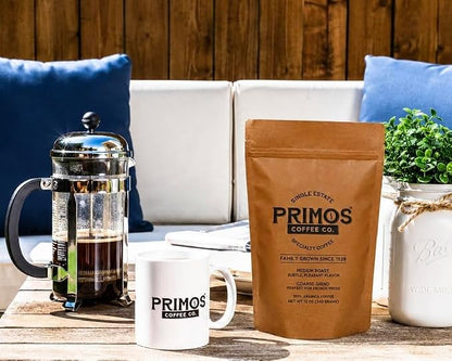 Primos French Press Coffee, Coarse Grind - 2 Bags, 1 Medium & 1 Dark Roast | Coarsely ground for balanced extraction with no bitterness; low acidity, fruit & cacao notes; from our Nicaraguan family farm